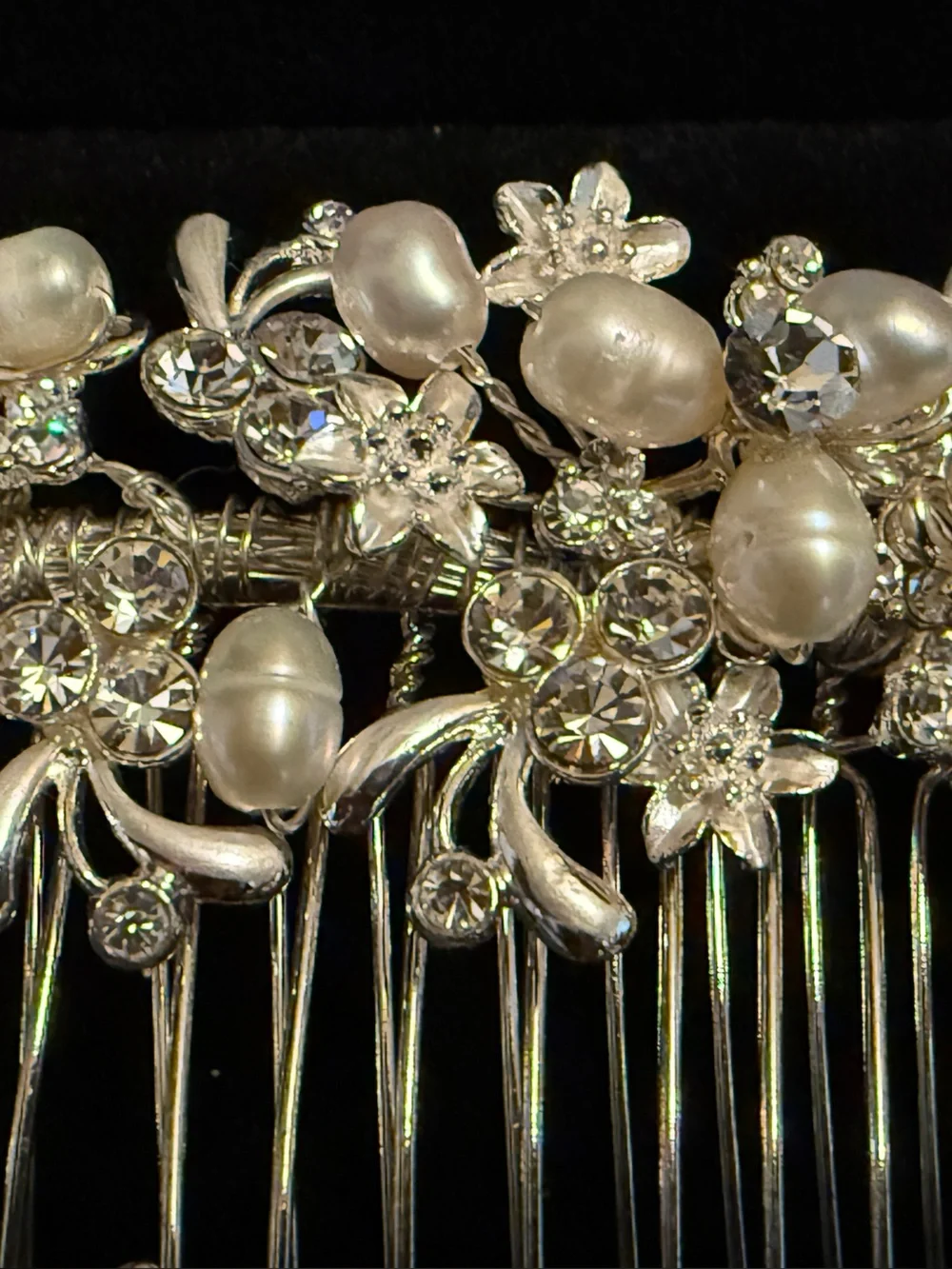 Mariell Silver Pearl & Crystal Bridal Hair Comb NIB
